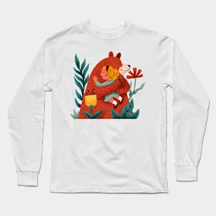 Girl Hugging Bear Hand drawn Long Sleeve T-Shirt